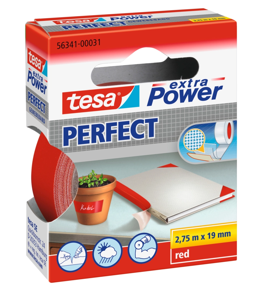 NASTRO ADESIVO "EXTRA POWER" COLORE ROSSO, 2,75 MT X 19 MM - TESA